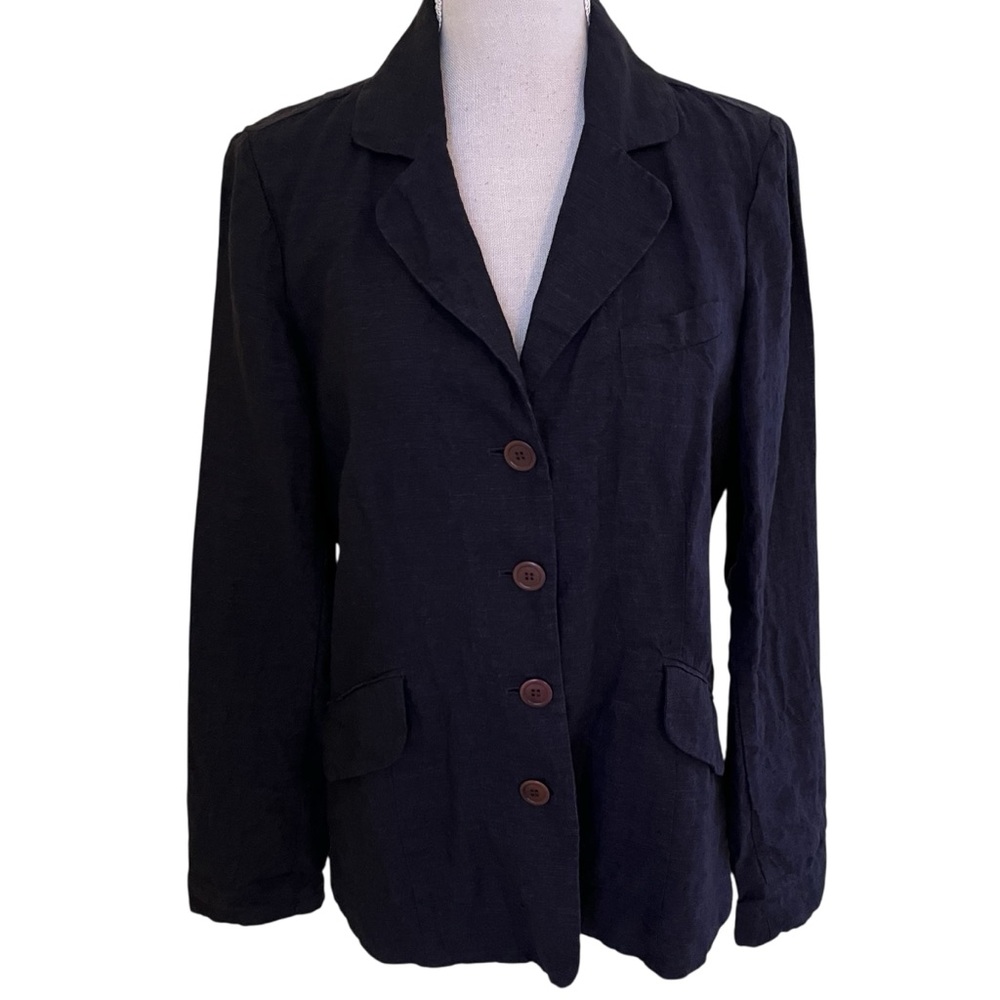 Eileen Fisher Dark Navy Blue Linen Blazer 8